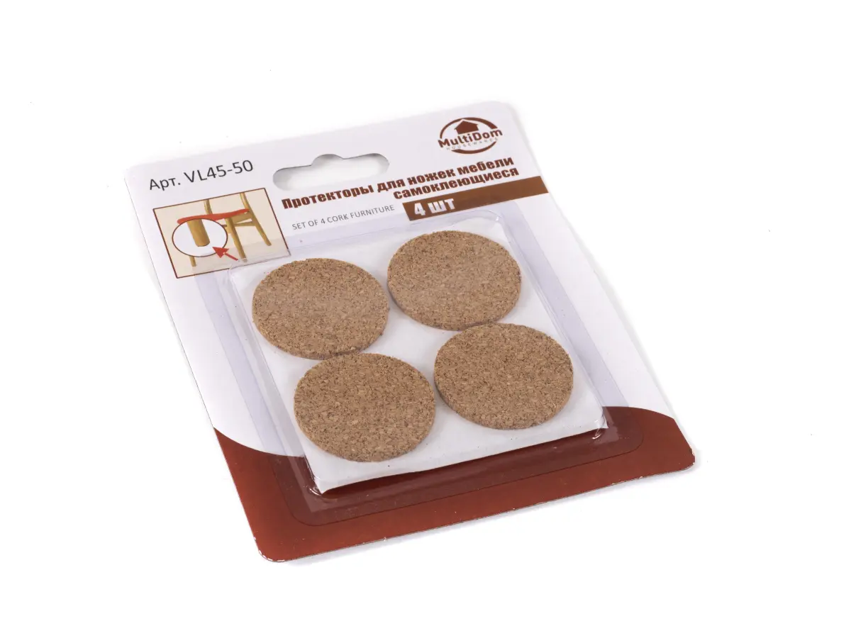 НАБОР НАКЛАДОК (ПРОТЕКТОРОВ) ДЛЯ МЕБЕЛИ пробка 4 шт. 4,8 см (арт. VL45-50, код 911232)