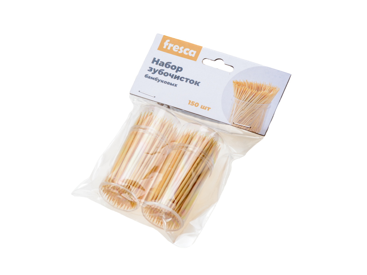 НАБОР ЗУБОЧИСТОК бамбуковых 150 шт. в пластмассовых подставках 2 шт. (арт. BB101801, код 239276)