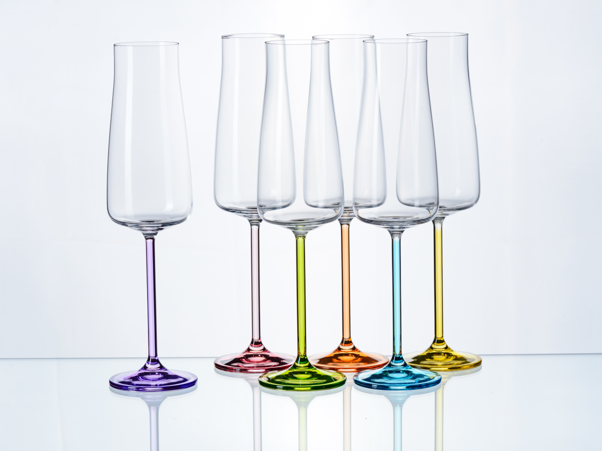 НАБОР БОКАЛОВ ДЛЯ ШАМПАНСКОГО стеклянных  "Rainbow" 6 шт. 210 мл/25 см (арт. 40950/38335/210, код 109008)