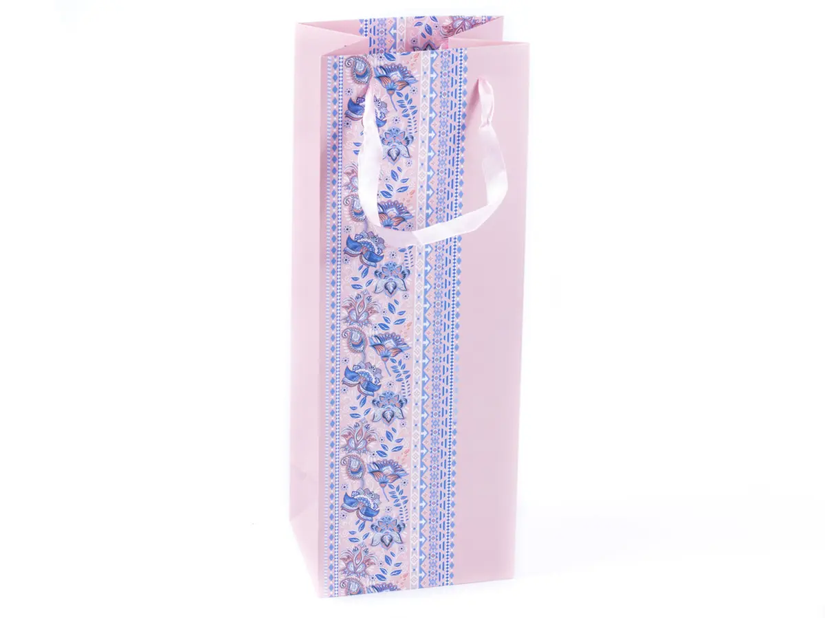 ПАКЕТ ПОДАРОЧНЫЙ ДЛЯ БУТЫЛКИ бумажный "Цветочная вышивка" 13*36*10 см (арт. 25496432, код 156764)