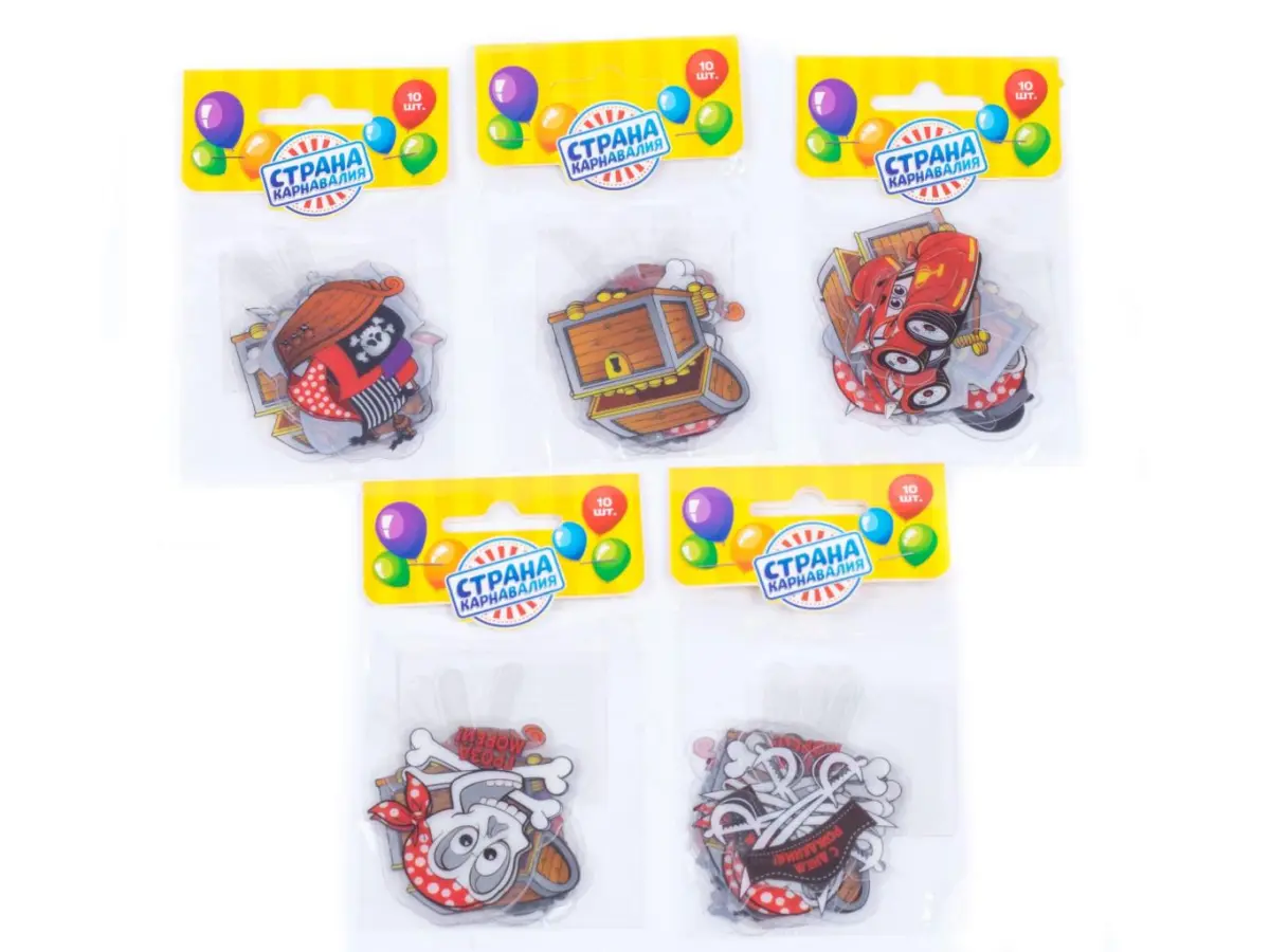 НАБОР УКРАШЕНИЙ ДЛЯ ТОРТА пластмассовый ''Пиратская вечеринка'' 10 шт. 6 см (арт. 24724073, код 748816)