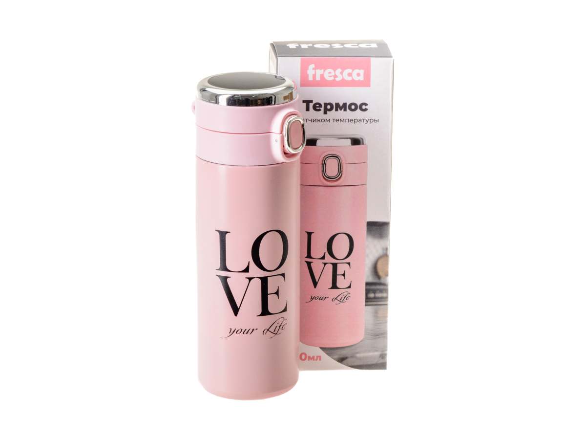 ТЕРМОС металл/пластмасса "Love your life" 420 мл с датчиком температуры (арт. 29536519, код 284245)
