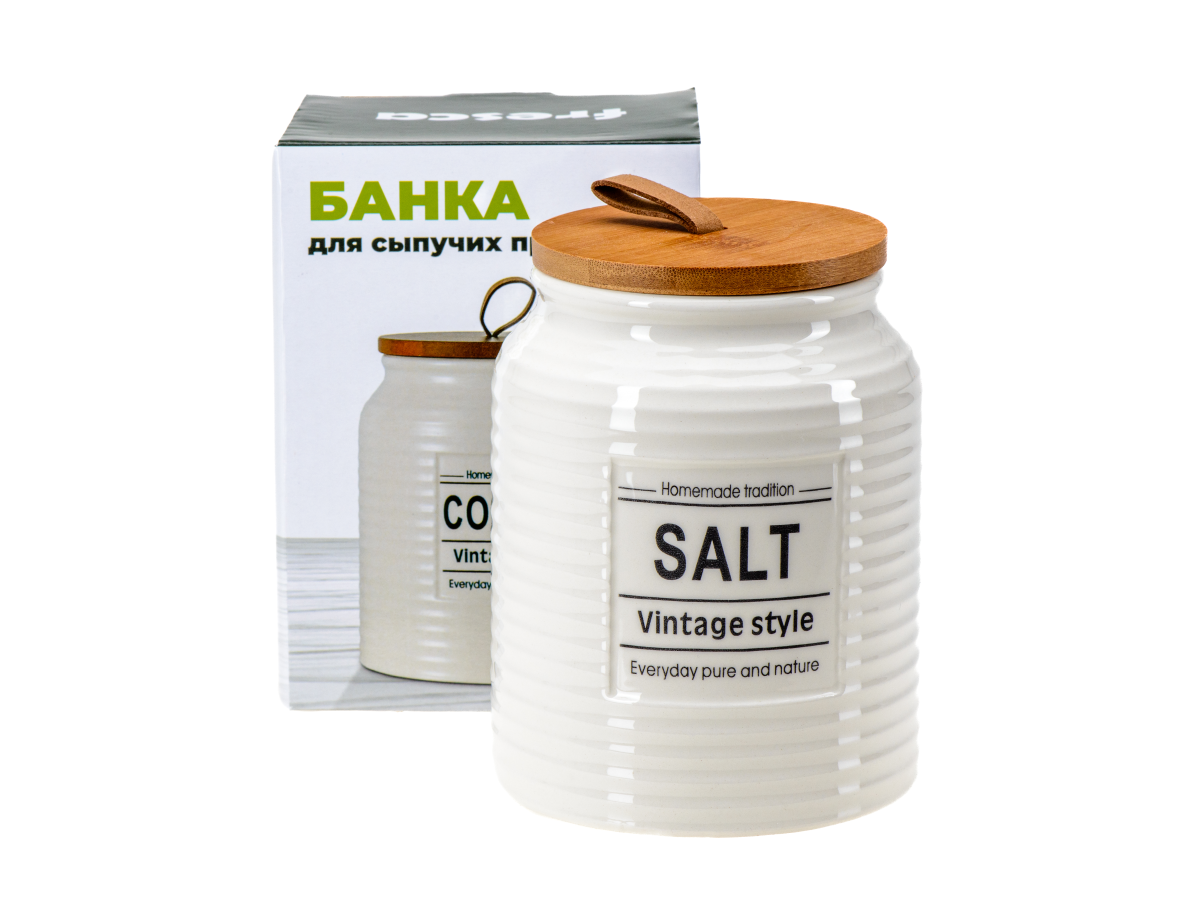 БАНКА ДЛЯ СЫПУЧИХ ПРОДУКТОВ керамическая "Salt" 850 мл/10,7*10,7*14 см (арт. QC25A161SA, код 292783)