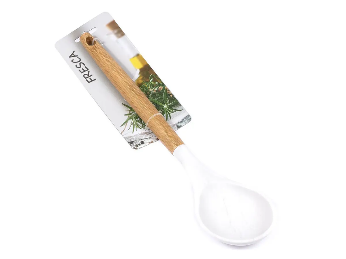 ЛОЖКА КУХОННАЯ силиконовая термостойкая с бамбуковой ручкой 32 см (арт. 966477-273, код 198153)