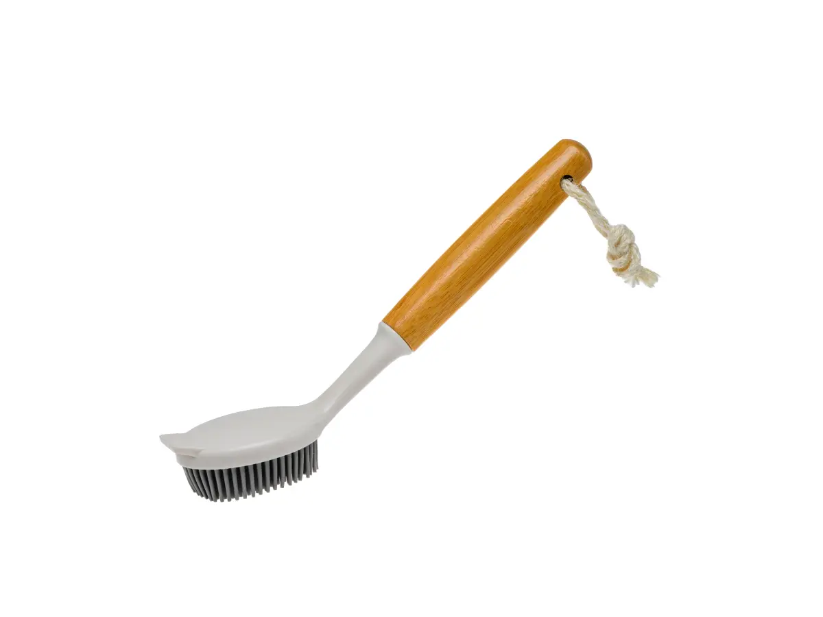 ЩЕТКА ДЛЯ МЫТЬЯ ПОСУДЫ пластмасса/резина с бамбуковой ручкой 24*5,5 см (арт. BEL-016, код 271740)