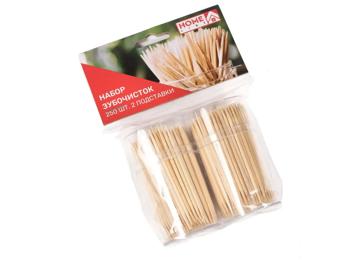 НАБОР ЗУБОЧИСТОК бамбуковых 250 шт. в пластмассовых подставках 2 шт. (арт. BB101803, код 239290)