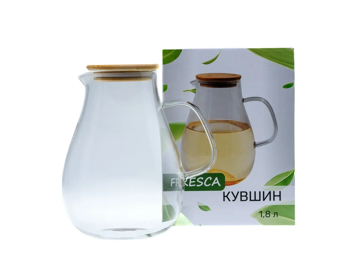 КУВШИН стеклянный 1,8 л/21 см с бамбуковой крышкой (арт. txlsh-118, код 264155)