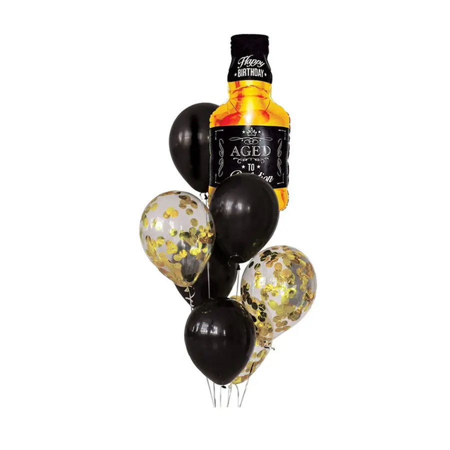 НАБОР ШАРИКОВ резиновых надувных "День рождения настоящего мужчины" : 9 шаров, лента, конфетти (арт. 25644274, код 223616)