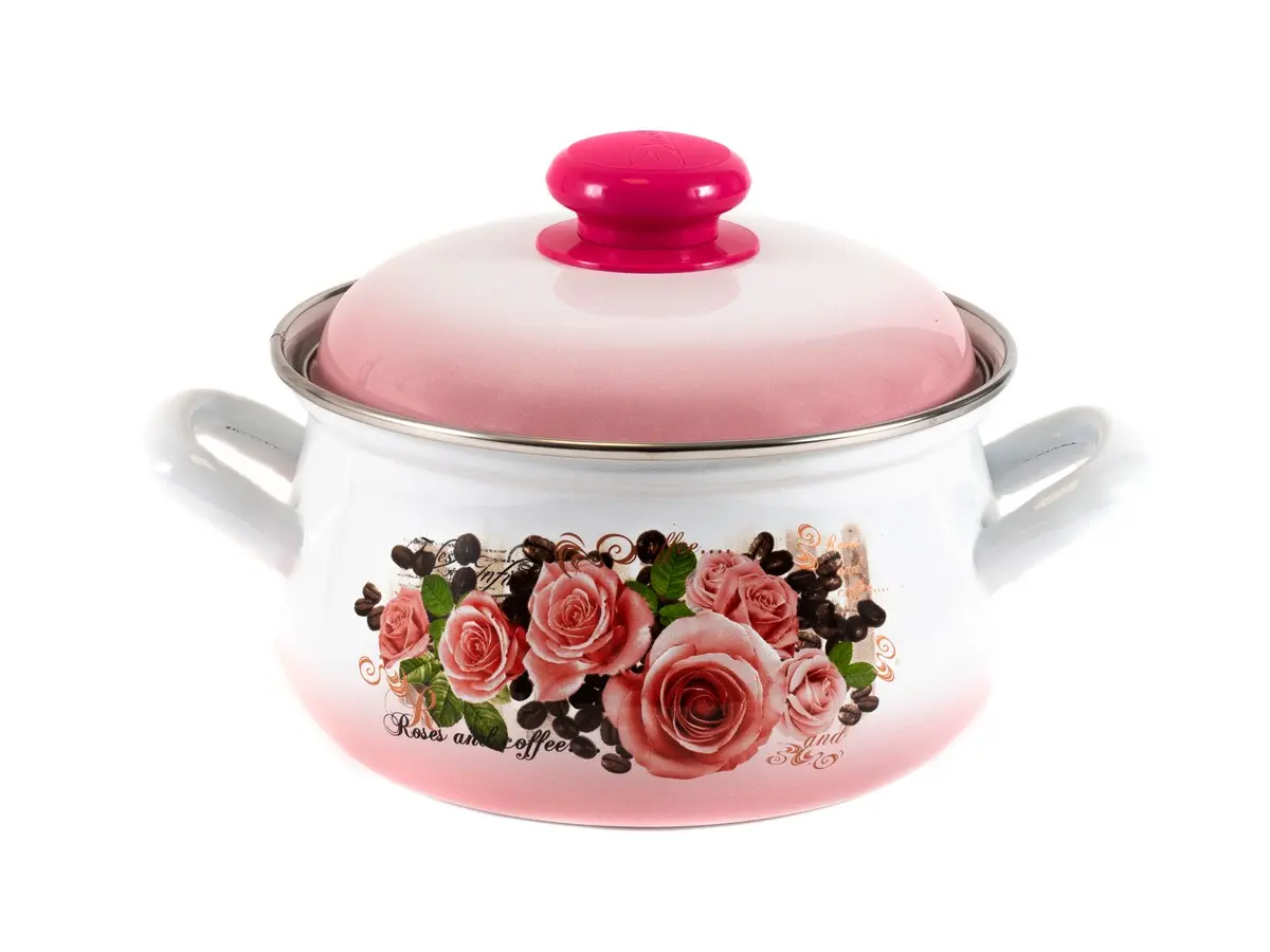 КАСТРЮЛЯ металлическая эмалированная "Розы и кофе" 4,5 л (арт. ЭТ-71603, код 243890)