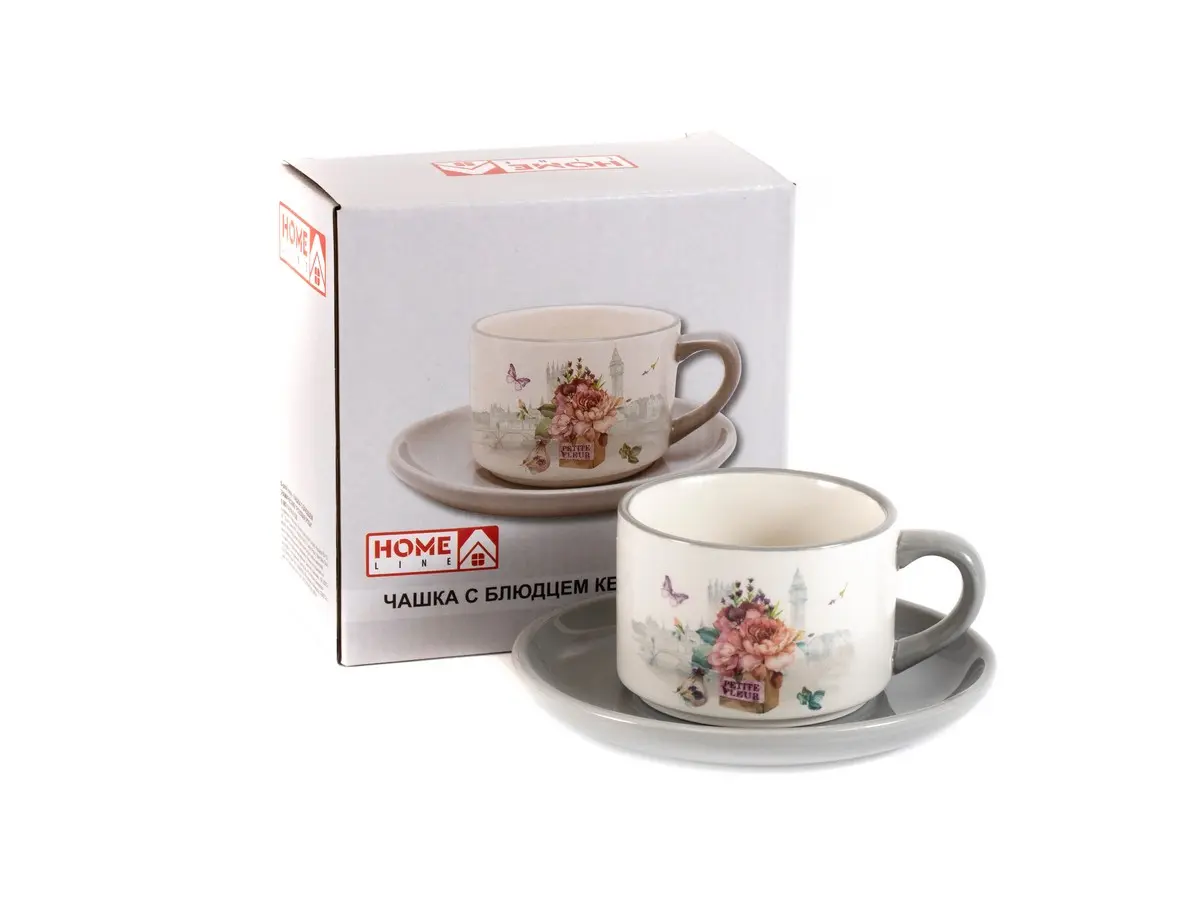 ЧАШКА С БЛЮДЦЕМ керамические "Розовая роза" 210 мл/14,8*6,6 см (арт. 126-pink rose, код 258055)
