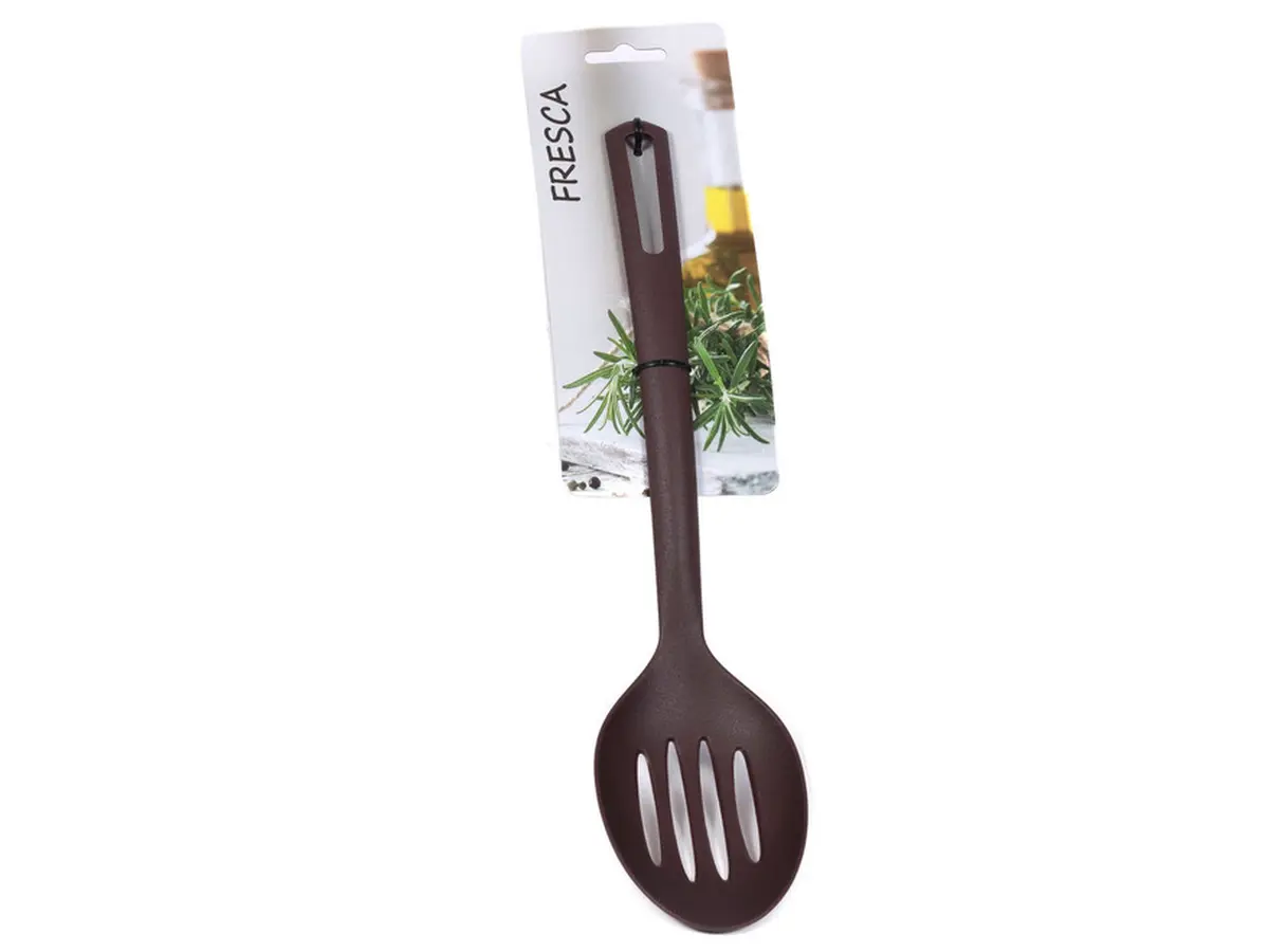 ЛОЖКА КУХОННАЯ пластмассовая термостойкая с прорезями 28,5 см (арт. 686645, код 185375)