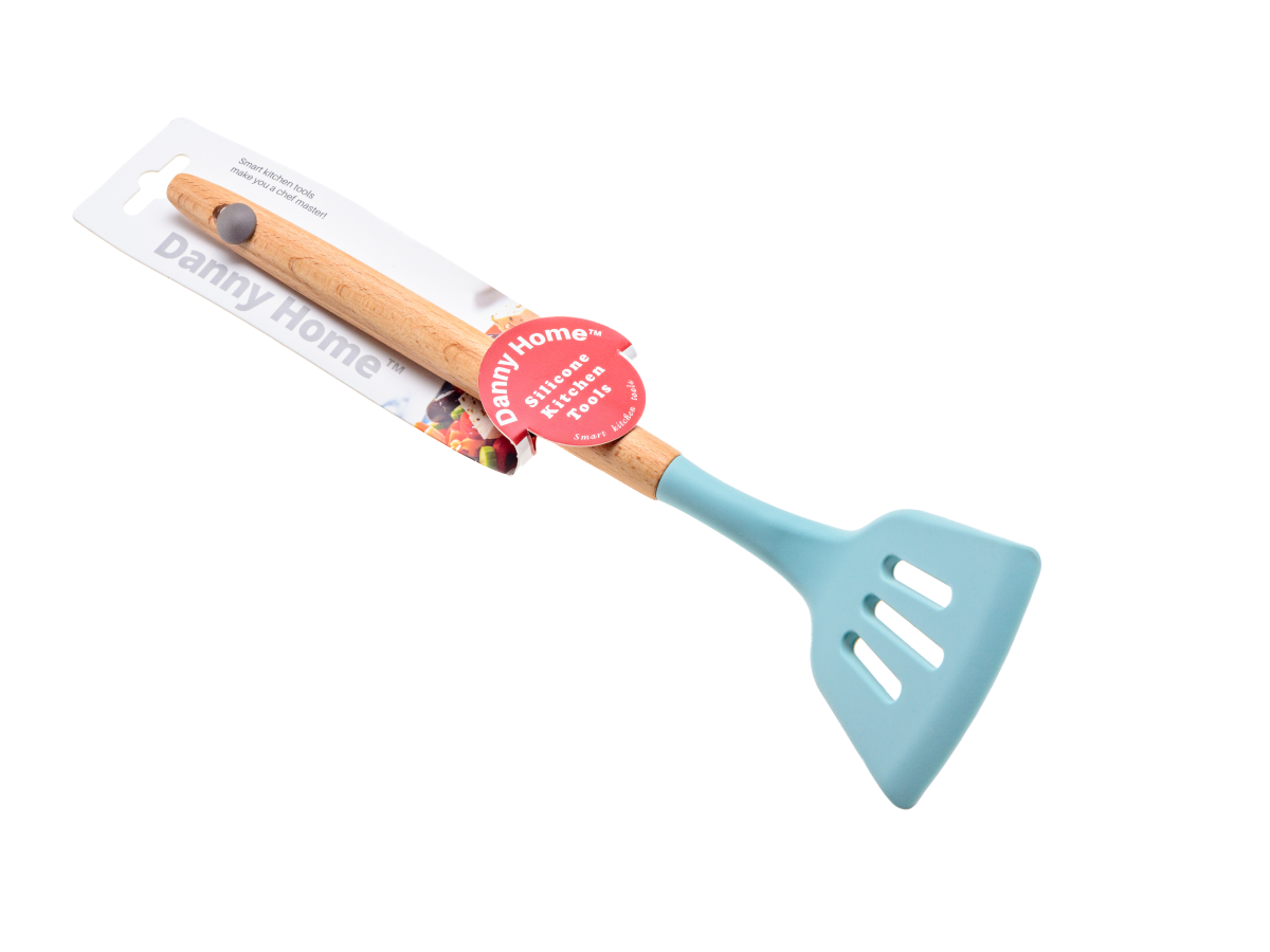 ЛОПАТКА КУХОННАЯ силиконовая с деревянной ручкой 33 см (арт. DH0741-BLUE, код 282326)