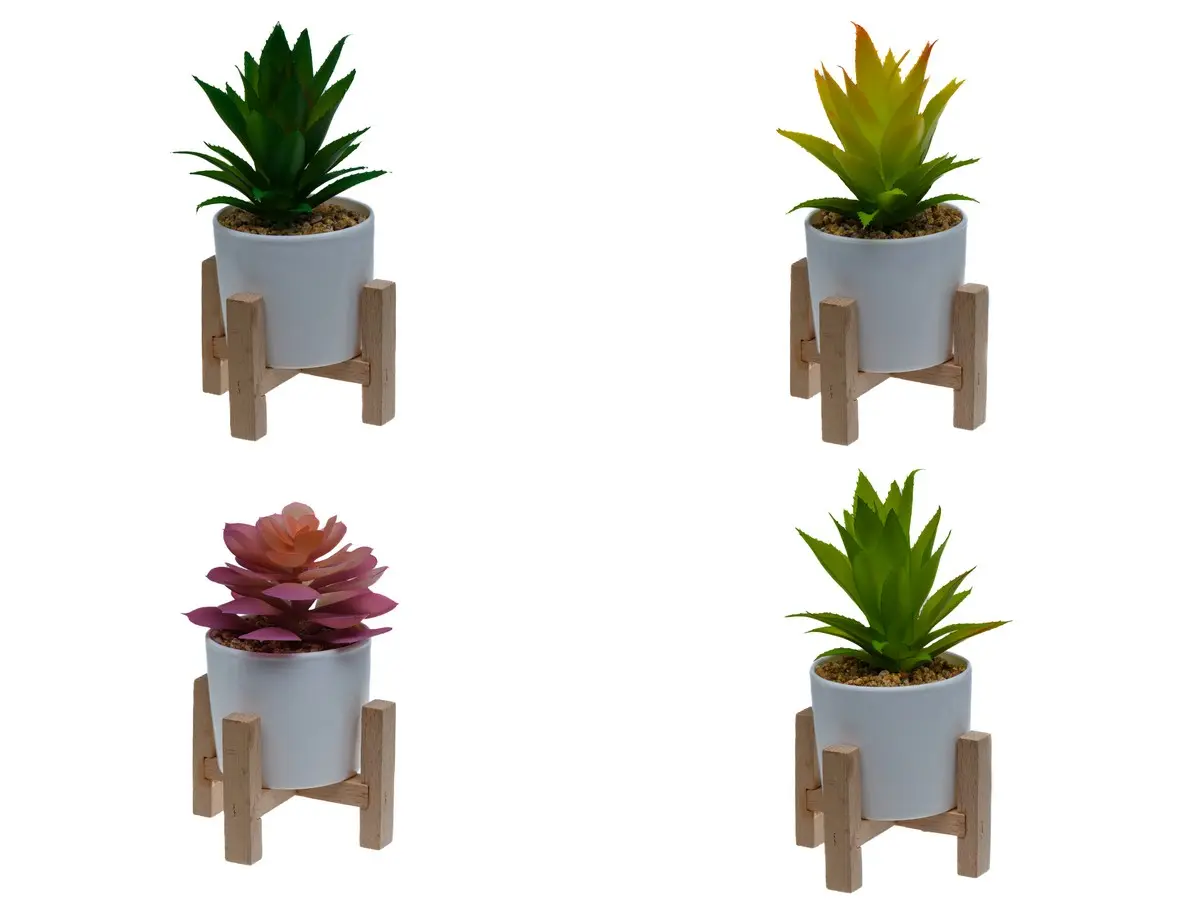 ЦВЕТОК искусственный в горшке 11*11*16/11*11*21 см на деревянной подставке (код 131445)