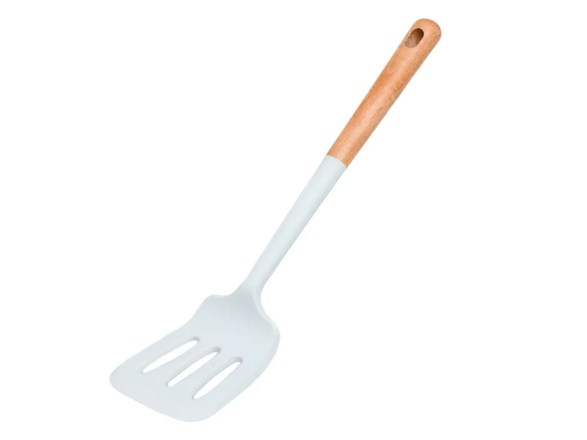 ЛОПАТКА КУХОННАЯ силиконовая с прорезями с деревянной ручкой 34 см (арт. 991930, код 271443)