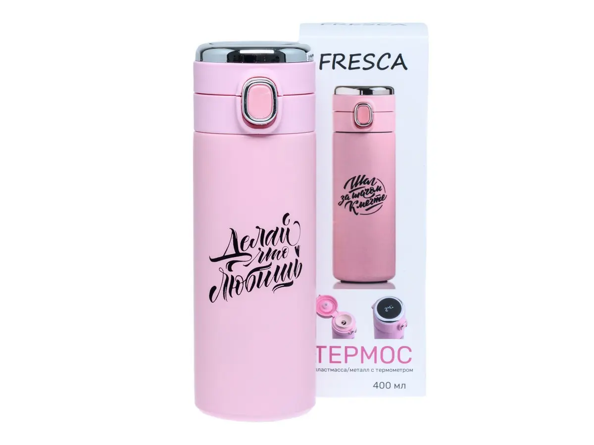 ТЕРМОС пластмасса/металл с термометром "Делай" 400 мл/20,5*6,3 см (арт. 29749365, код 265961)