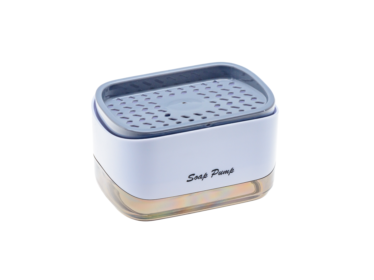 ПОДСТАВКА ДЛЯ ГУБКИ С ЕМКОСТЬЮ ДЛЯ МОЮЩЕГО СРЕДСТВА пластмассовая 15*10 см + губка (арт. DH3220-WHITE, код 282364)