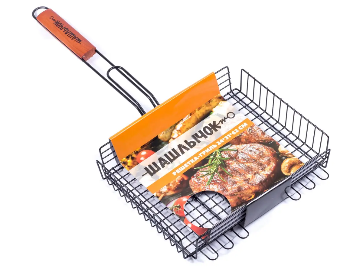 РЕШЕТКА-ГРИЛЬ металлическая с антипригарным покрытием 24*31*62 см с бортом 6 см (арт. 2018, код 102186)