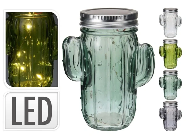 БАНКА стеклянная декоративная светящаяся "Кактус" (код 468854) (работает от батареек)