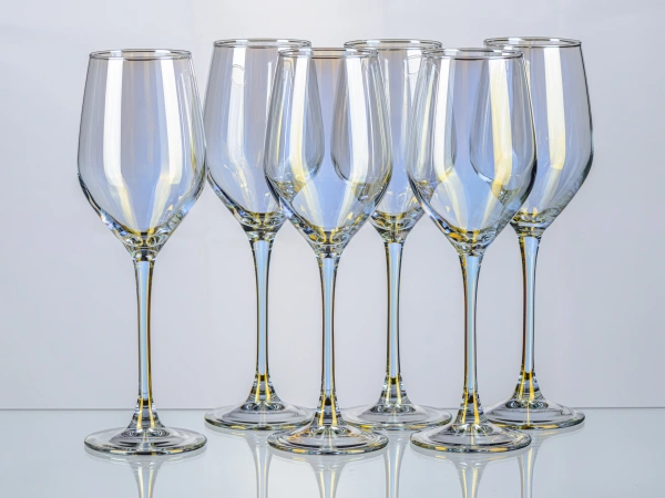 НАБОР БОКАЛОВ ДЛЯ ВИНА стеклянных "Celeste. Golden chameleon" 6 шт. 270 мл/23,5 см (арт. P1637, код 031689)