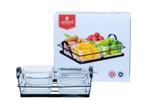 МЕНАЖНИЦА стеклянная  на металлической подставке  4 секции (арт. WT5204B, код 270828)