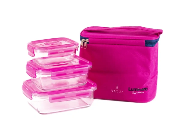 НАБОР КОНТЕЙНЕРОВ стеклянных "Purebox Active" 3 шт. 380/760/1220 мл с пластмассовыми крышками + сумка изотермическая (арт. P9972, код 107858)