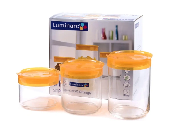 НАБОР БАНОК ДЛЯ СЫПУЧИХ ПРОДУКТОВ стеклянных "Storing Box orange" 3 шт. 500/700/1000 мл с пластмассовыми крышками (арт. SD327, код 185955)