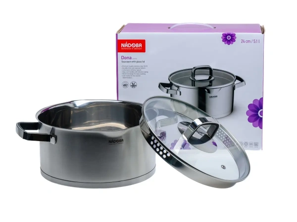 КАСТРЮЛЯ со стеклянной крышкой, 24 см/5,1 л, NADOBA, серия DONA (арт. 726111, код 953096)