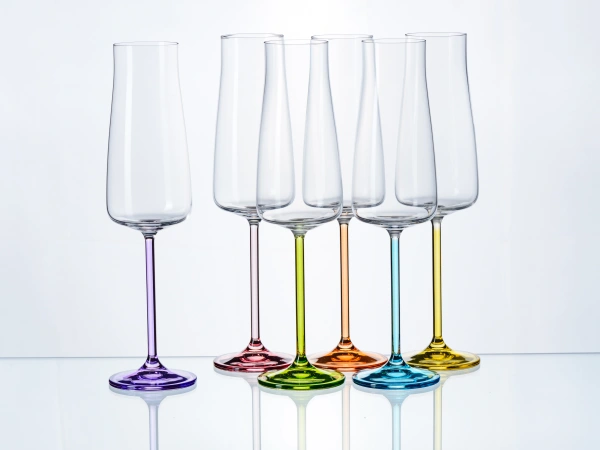 НАБОР БОКАЛОВ ДЛЯ ШАМПАНСКОГО стеклянных  "Rainbow" 6 шт. 210 мл/25 см (арт. 40950/38335/210, код 109008)