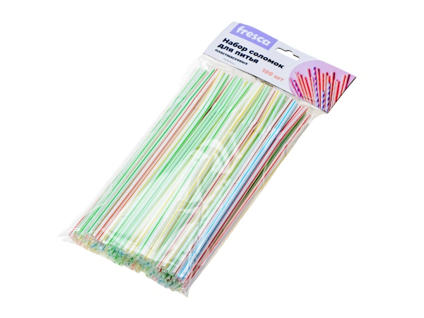 НАБОР СОЛОМОК ДЛЯ ПИТЬЯ пластмассовых 100 шт. 21 см, ширина 5 мм (арт. BB102455, код 288144)