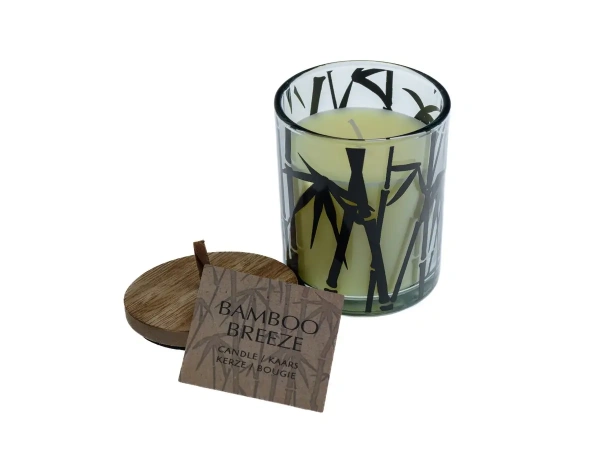 СВЕЧА АРОМАТИЗИРОВАННАЯ парафиновая в стеклянном подсвечнике 6,2*7,5 см с деревянной крышкой (код 150361)