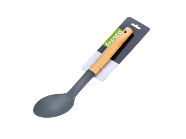 ЛОЖКА КУХОННАЯ пластмассовая с деревянной ручкой 7,5*31 см (арт. 6868044, код 284542)