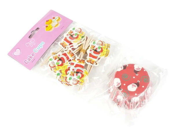 НАБОР ФОРМ ДЛЯ ВЫПЕКАНИЯ КЕКСОВ бумажных "Дед Мороз" 24 шт. + шпажки (арт. 10953953)