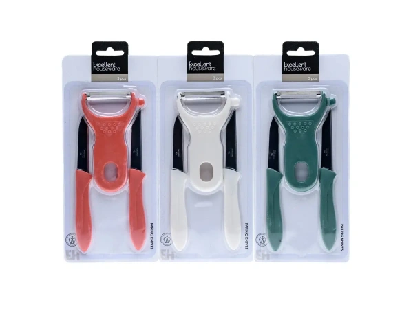 НАБОР КУХОННЫЙ нержавеющая сталь/полипропилен 3 пр.: 2 ножа, скребок для очистки овощей (код 600477)