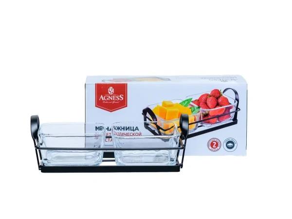 МЕНАЖНИЦА стеклянная  на металлической подставке  2 секции (арт. WT5202B, код 270811)