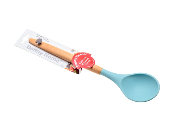 ЛОЖКА КУХОННАЯ силиконовая с деревянной ручкой 36 см (арт. DH0740-BLUE, код 282319)