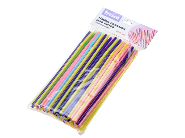 НАБОР СОЛОМОК ДЛЯ ПИТЬЯ пластмассовых 100 шт. 21 см, ширина 5 мм (арт. BB102454, код 288137)