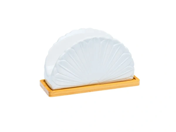 САЛФЕТНИЦА фарфоровая на бамбуковой подставке "Тюльпан" 15,5*5,8*9 см (арт. 30029749, код 269792)