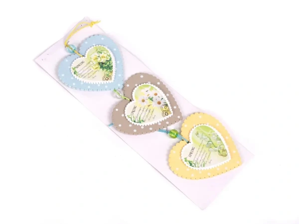 НАБОР УКРАШЕНИЙ деревянных подвесных ''Сердца'' 3 шт. 7,5*7,5 см (код 292292)