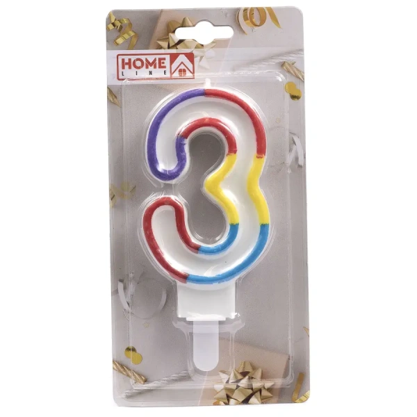 СВЕЧА для торта "Цифра 3" 6,5*14 см (арт. DM0007C-1/3, код 225781)