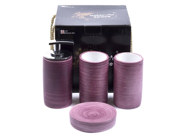 НАБОР ДЛЯ ВАННОЙ из полирезина 4 пр.: дозатор для жидкого мыла, подставка для зубных щеток, стакан, подставка для мыла (арт. 25736922, код 182381)