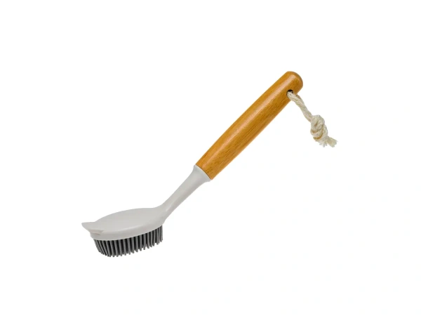 ЩЕТКА ДЛЯ МЫТЬЯ ПОСУДЫ пластмасса/резина с бамбуковой ручкой 24*5,5 см (арт. BEL-016, код 271740)