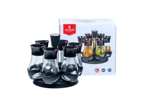 НАБОР БАНОК ДЛЯ СПЕЦИЙ стеклянных 6 шт. 120 мл на пластмассовой подставке (арт. 49378, код 270750)