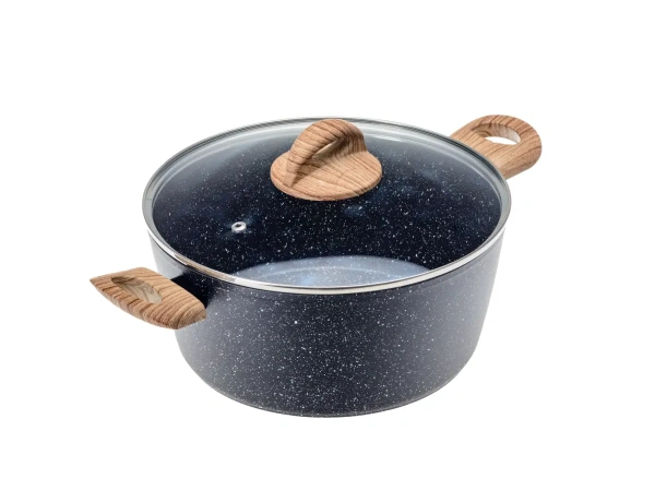 КАСТРЮЛЯ алюминиевая с антипригарным мраморным покрытием "Black Granite" с крышкой 24 см/3,8 л (арт. 704658, код 252244)