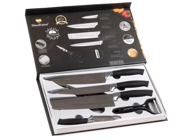 НАБОР НОЖЕЙ КУХОННЫХ металлических 4 пр. + ножницы + скребок (арт. GS-06A105C-6PC-2H-011A, код 106502)