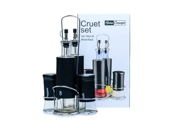 НАБОР ДЛЯ СПЕЦИЙ стекло/металл 4 пр. в металлической подставке: солонка, перечница, 2 бутылки для уксуса/масла (арт. 89104B, код 270774)