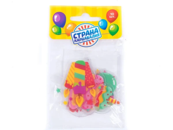 НАБОР УКРАШЕНИЙ ДЛЯ ТОРТА пластмассовый ''С днем рождения'' 10 шт. 6 см (арт. 24724077, код 748854)