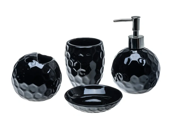 НАБОР ДЛЯ ВАННОЙ керамический "Камелия" 4 пр.: дозатор для мыла 9,5*15 см, мыльница 13,5*10,5 см, подставка для зубных щеток 12,5*7,5*8,5 см, стакан 8