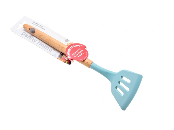 ЛОПАТКА КУХОННАЯ силиконовая с деревянной ручкой 33 см (арт. DH0741-BLUE, код 282326)