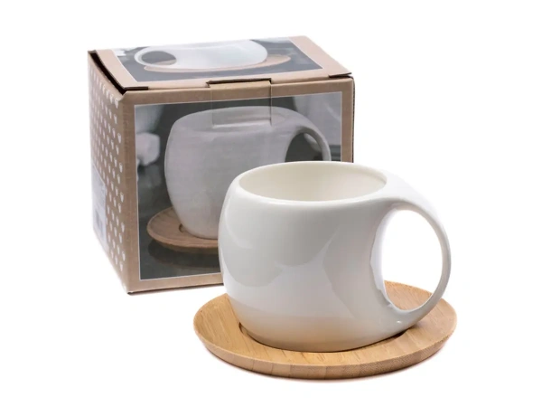 ЧАШКА С БЛЮДЦЕМ керамика/дерево "Эстет" 220 мл (арт. 25628668, код 037891)