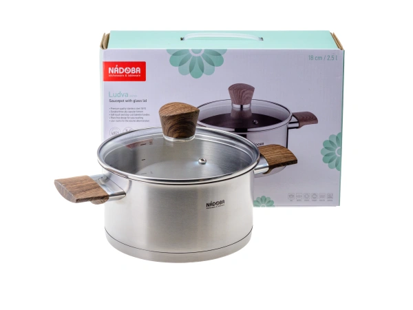 КАСТРЮЛЯ со стеклянной крышкой, 18 см/2,5 л, NADOBA, серия LUDVA (арт. 727013, код 955199)